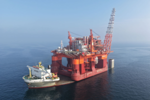 Boskalis Blue Marlin carrying a 41,000-ton Floating Production Unit en route to Angola for Congo LNG project