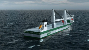 MV Elise heavy lift vessel sailing with Siemens Gamesa tower sections