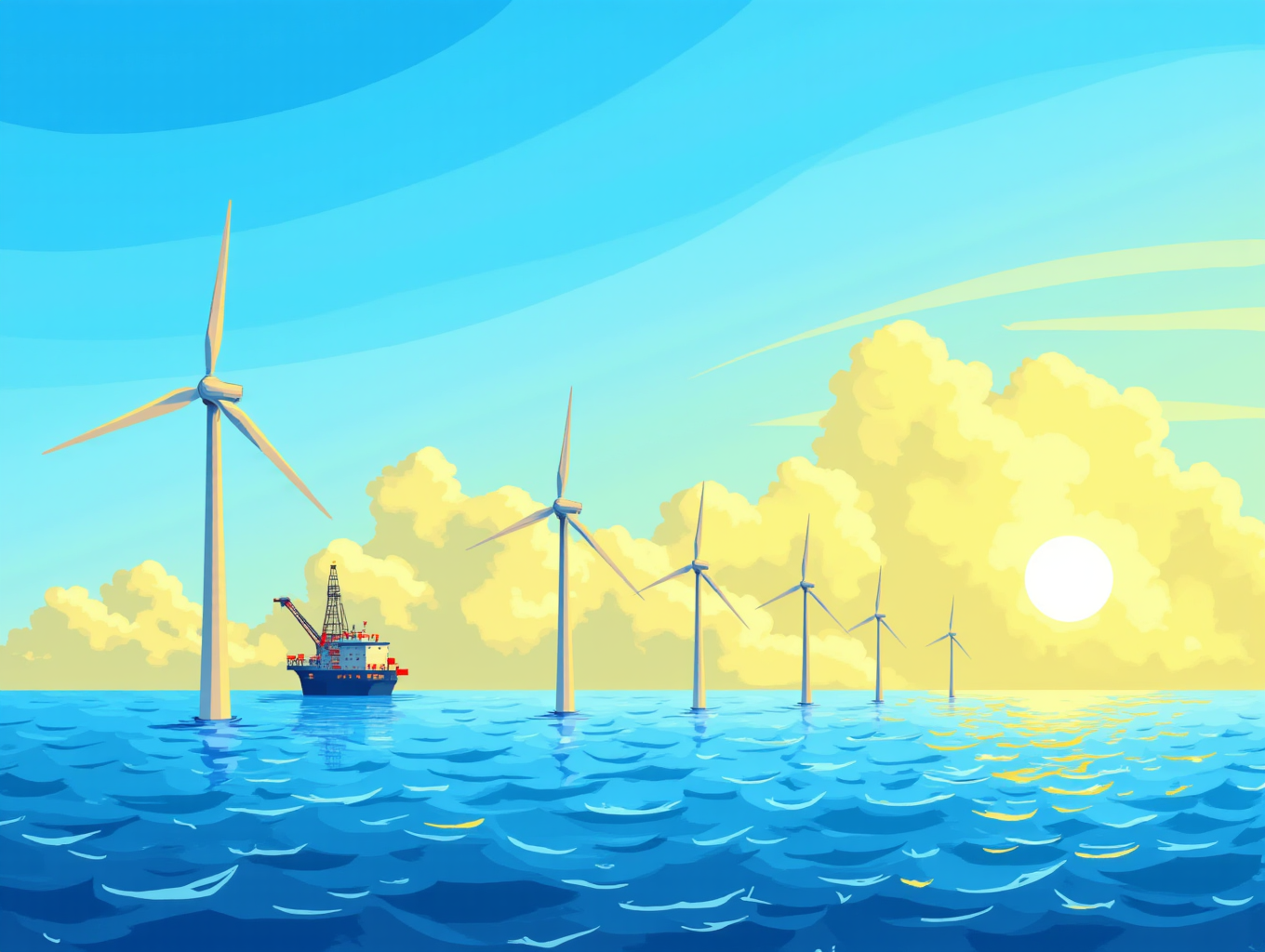 Offshore wind turbines under construction at Revolution Wind project