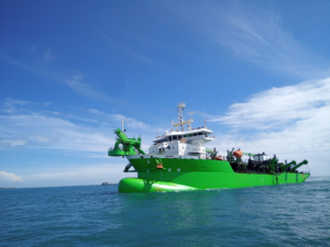 DEME’s hopper dredger Brabo conducting dredging works at Patimban Port, Indonesia