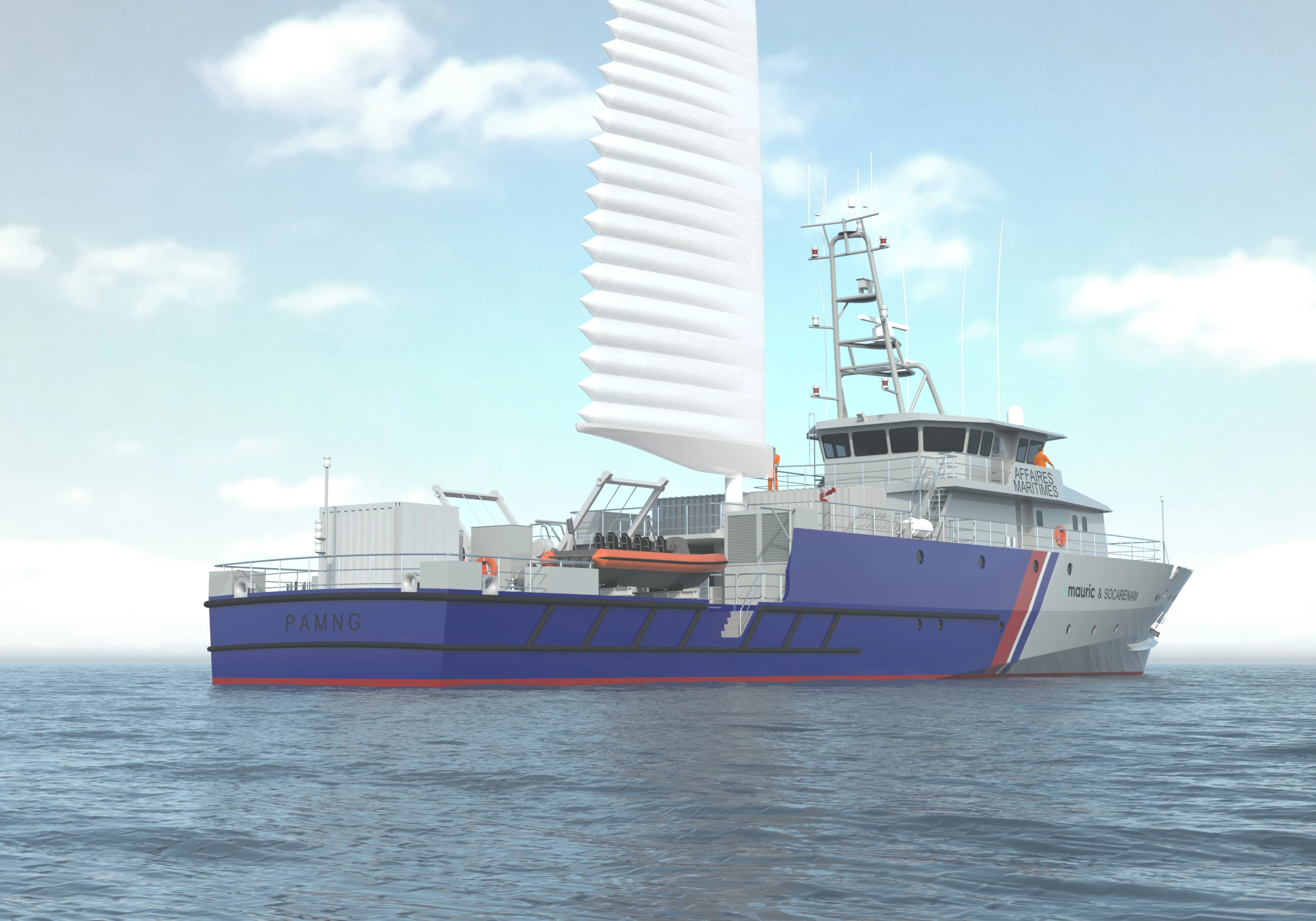 Steel cutting of new French patrol vessel with wind-assisted propulsion at Socarenam shipyard
