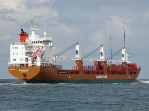 Dutch cargo vessel Minervagracht on fire following explosive attack in the Gulf of Aden