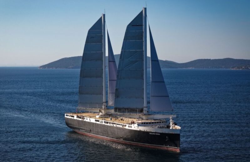 Wind-powered cargo vessel Neoliner Origin during her first commercial loading in Marseille