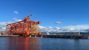 Sarens performing the 11,500-tonne Valhall PWP jacket load-out at Aker Solutions Verdal, Norway