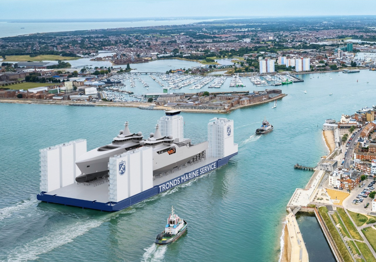 Rendering of Tronds Marine’s new semi-submersible heavy cargo deck barge under construction