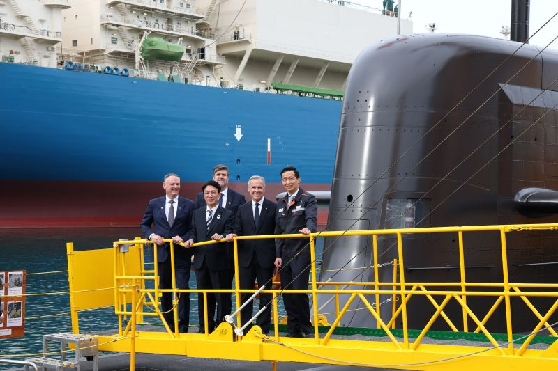 Canada’s Prime Minister Mark Carney touring Hanwha Ocean’s KSS-III Batch-II submarine Jang Yeongsil at Geoje shipyard
