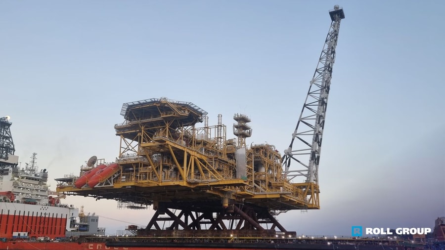 Roll Group heavy transport and load-out of a 2,500-tonne Deck Support Frame at Seatrium Admiralty Yard in Singapore
