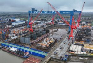 Cadeler Wind Apex A-class offshore wind installation vessel at COSCO Shipping Offshore shipyard in Qidong
