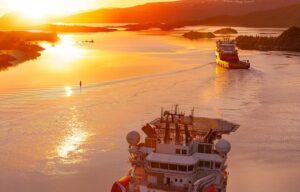 Four vessels supporting DOF Group ASA's TotalEnergies FSO Unity Replacement Project with subsea construction and mooring operations.